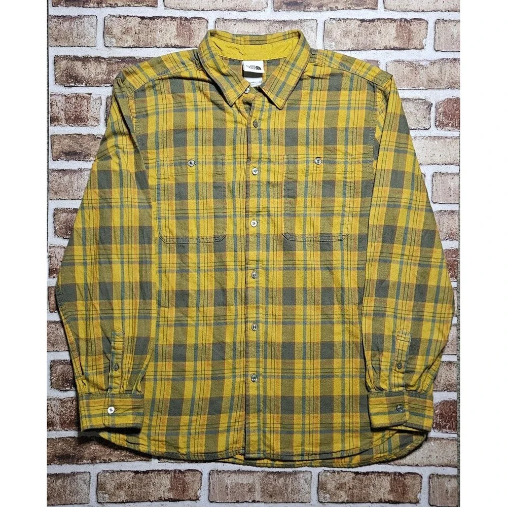 The North Face Men’s XL Yellow Plaid Long Sleeve Button Up 100% Cotton Shirt